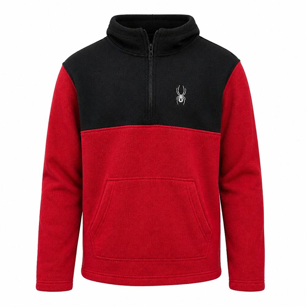 Spyder Men's Racer 1/4 Zip Pullover Hoodie Jacket Red Black Size Small Fleece